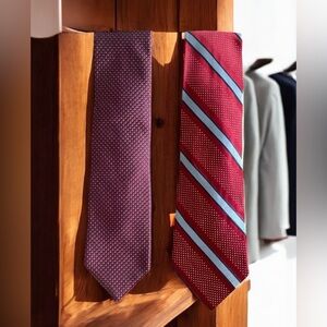 Nautica Men’s Ties Set of 2 Repp Necktie 100% Silk Red Striped Diamond L 57-58”